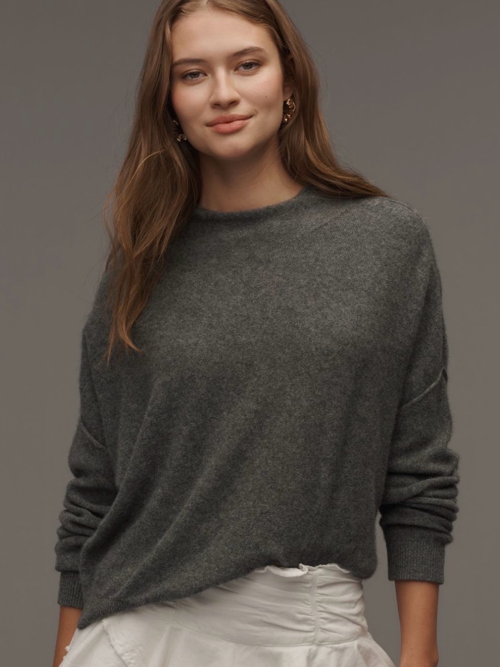 NWT Anthropologie Pilcro Alani 100% Cashmere Heather Gray Mock-Neck Sweater XXS